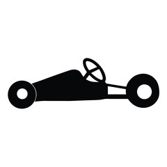 Simple black and white illustration of a vintage pedal car toy