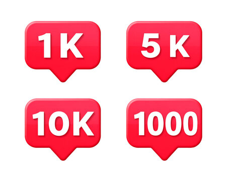 Social media notification icons for follower count milestones isolated on transparent background new png - Powered by Adobe