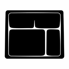 Minimalist Black and White Bento Box Illustration with Three Separate Compartments
