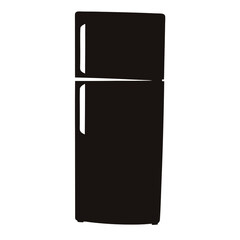 A black refrigerator illustration with a top freezer, an appliance icon