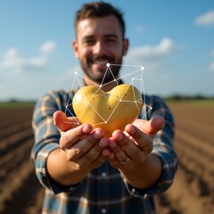 Farmer holding heart shaped potato agriculture farming healthy food potato harvest farm fresh produce