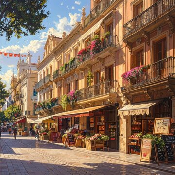 Charming Street Scene in Valencia, Spain - A Vibrant Market Day.