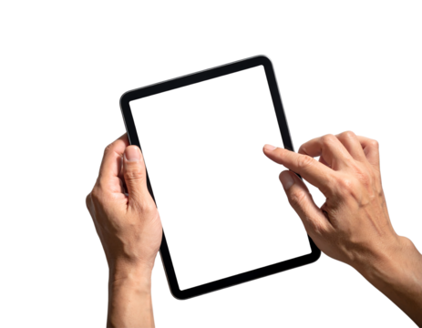 Person holding a tablet computer isolated on transparent background new png
