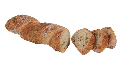 Long spiral bread sticks, sliced cut out isolated transparent background