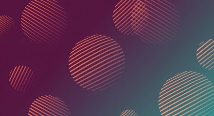 Abstract background of floating, lined orange spheres on a dark purple to teal gradient