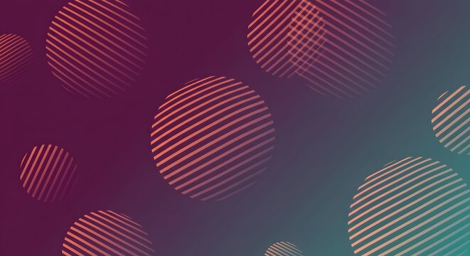 Abstract background of floating, lined orange spheres on a dark purple to teal gradient - Powered by Adobe