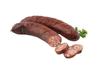 Fresh Salami Sausage with Parsley cut out isolated transparent background