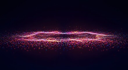 Abstract particle ring formation with dynamic and vibrant colors against a dark background, perfect for digital media