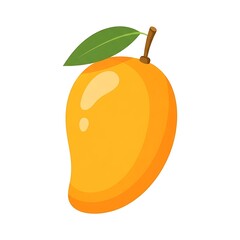 Vibrant yellow mango with a green leaf and stem
