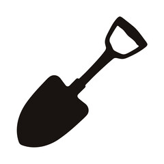 Simple black silhouette of a spade on a white isolated background