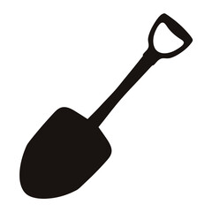 Simple Silhouette of a Black Shovel Tool on a White Background