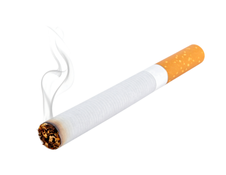 A lit cigarette with smoke rising, isolated on transparent background new png
