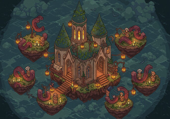 Surreal Pixel Art Worlds — Mythical, Sci-Fi, and Fantasy Landscapes with Absurd Dreamlike Details and Retro Aesthetic