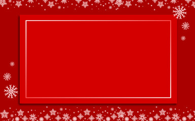 Red Christmas Background with Snowflakes and Copy Space Blank Frame for Text or Greeting Card Design.