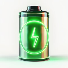 3D Icon - Green Battery for Renewable Energy Concept