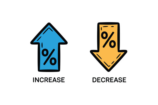 Hand drawn increase and decrease percentage arrows, perfect for illustrating financial growth and decline in business on transparent background