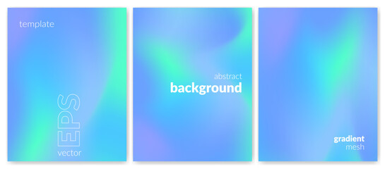 Abstract liquid background set. Gradient mesh. Effect blend sky blue color. Blurred fluid colorful mix. Modern design template for web cover, header, ad banner, poster, brochure, flyer. Vector image