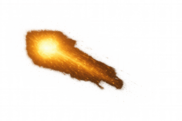 Fiery meteor fragment falling with bright glow and sparks, creating dynamic energy trail on transparent background