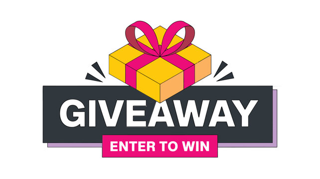 Giveaway banner enter to win promotion gift box with ribbon social media contest vector illustration on transparent background