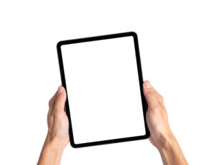 Hands holding a tablet computer isolated on transparent background new png