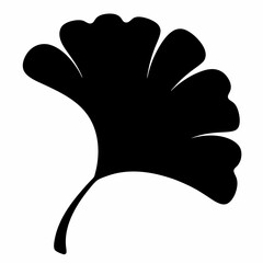 Silhouette of a ginkgo biloba leaf in black and white simple style
