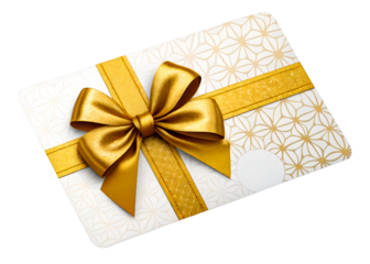 Golden Ribbon Tied Gift Card With Decorative Pattern
