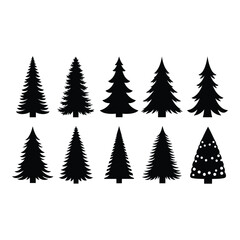 Obraz premium Collection of christmas tree silhouettes isolated on white background