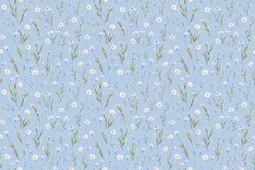 A delicate, seamless, repeating watercolor floral pattern that evokes a feeling of gentle romance, perfect as a background for wedding cards, textiles, apparel, backdrops, and wrapping paper