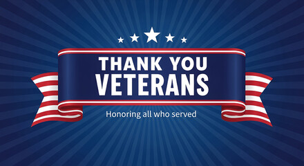 Patriotic tribute banner honoring brave service members on Veterans Day with stars and stripes design and a heartfelt gratitude message
