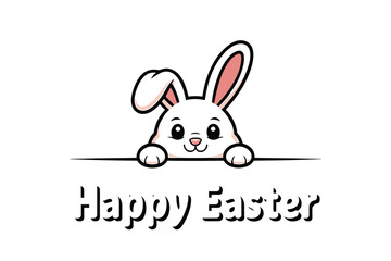 Fototapeta premium Happy easter greeting card with cute bunny isolated on festive design for holiday celebration, featuring adorable rabbit illustration on transparent background