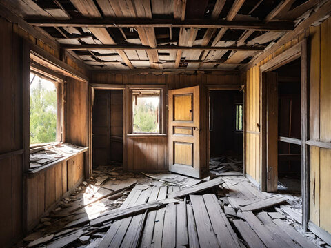 old house with broken window