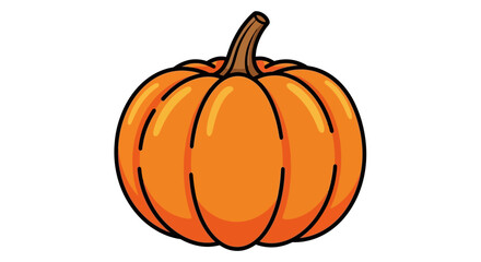 A simple cartoon illustration of a vibrant orange pumpkin with a brown stem, isolated on a white background, perfect for autumn themes.
