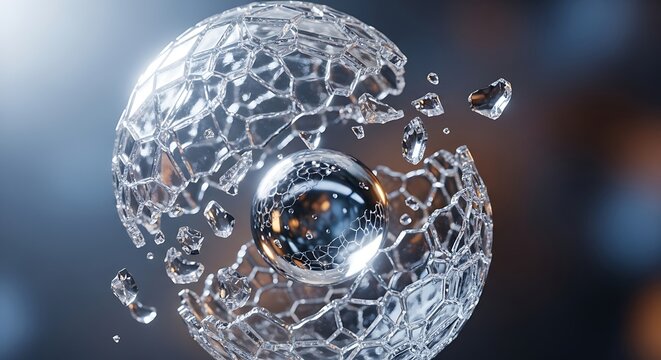 Dynamic abstract sphere fragmented metallic structure evolving digital concept futuristic technology design - Powered by Adobe