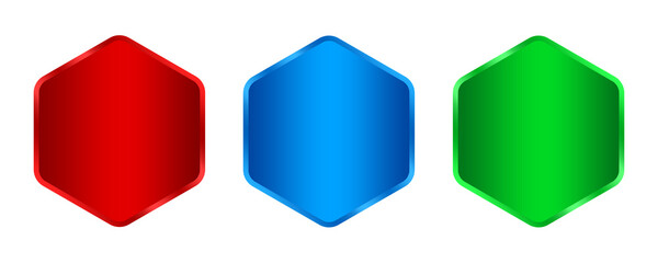 gradient Glossy hexagon Buttons in Green, Red, and Blue basic shape element png file
