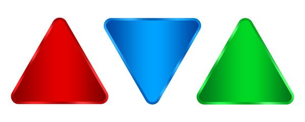 gradient Glossy triangle Button in Green, Red, and Blue basic shape element png file