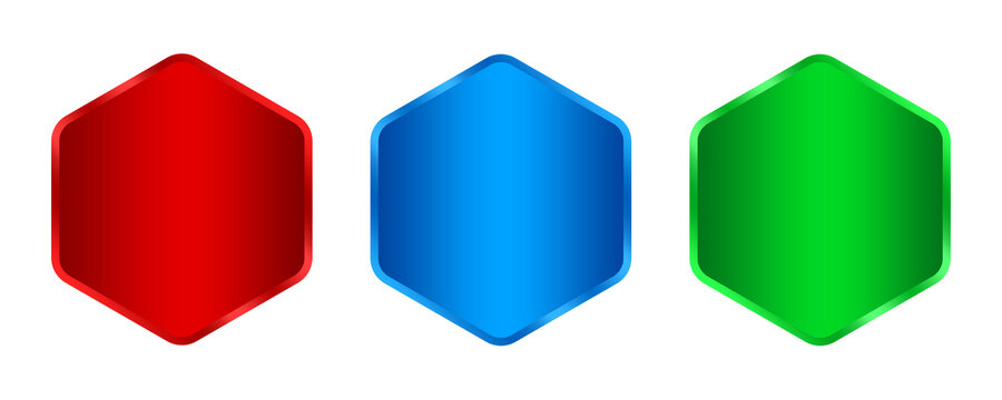 gradient Glossy hexagon Buttons in Green, Red, and Blue basic shape element png file
