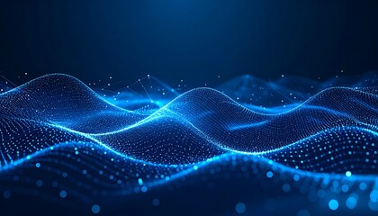 Abstract digital landscape with undulating blue glowing particles and connected nodes