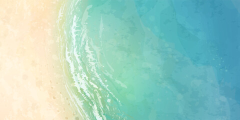 Vector beautiful realistic top view illustration of sandy summer beach. Seascape horizontal banner design template. Tropical background. Resort backdrop