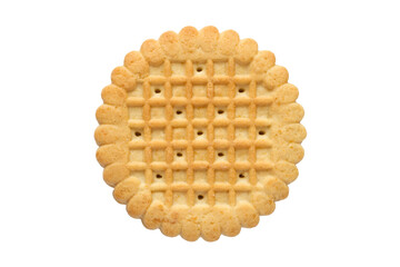 Round biscuits on a white background. One close-up cookie isolated