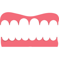 Dentures or false teeth illustration showing upper and lower jaw with pink gums and white teeth isolated on a transparent background dental care concept