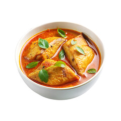 Coastal Style Fish Curry &mdash; Spicy Indian Seafood Dish on Transparent Background.