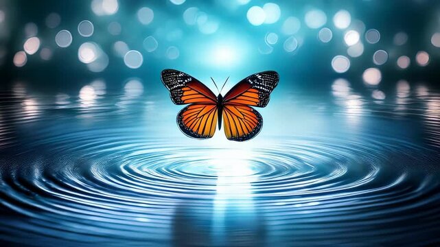 butterfly on the water, butterfly effect concept	