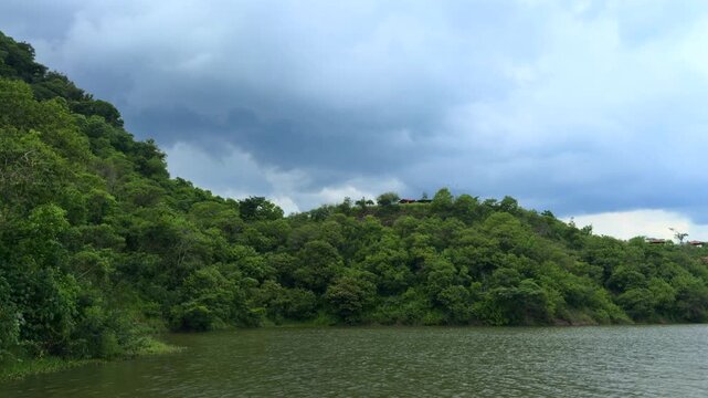 Reservoir And Forest Mountains Of El Carrizo Dam, Tamazula de Gordiano, Jalisco, Mexico. Wide Shot