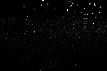 A captivating abstract image of suspended water droplets against a dark background.