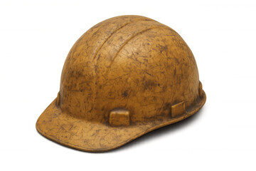 Fototapeta premium Yellow old hard hat protecting head, symbolizing safety, construction and industrial work, transparent background