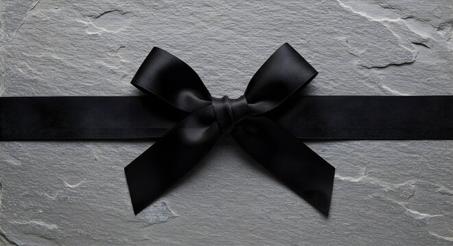 Elegant black ribbon bow on textured slate background for various uses