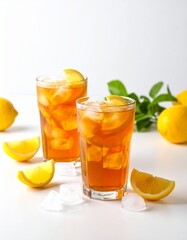Lemon tea with fresh lemon slices, highlighting its health benefits and delicious, tangy flavor. Versatile for food and drink photography, health blogs, or recipe features.