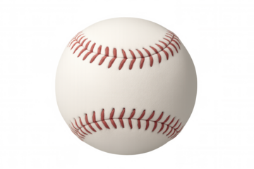 Baseball isolated, white leather ball with red stitching for sports, recreation, and play on transparent background