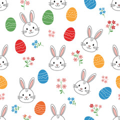 A delightful pattern of Easter bunnies and colorful eggs.