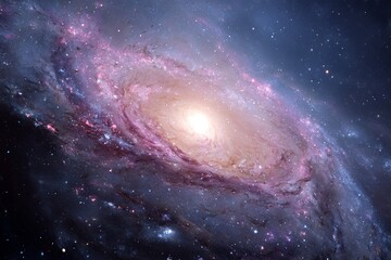 Fototapeta premium Stunning Spiral Galaxy with Brilliant Star Core Surrounded by Glowing Nebula and Stars in the Vastness of Outer Space Captured in High-Resolution Imagery